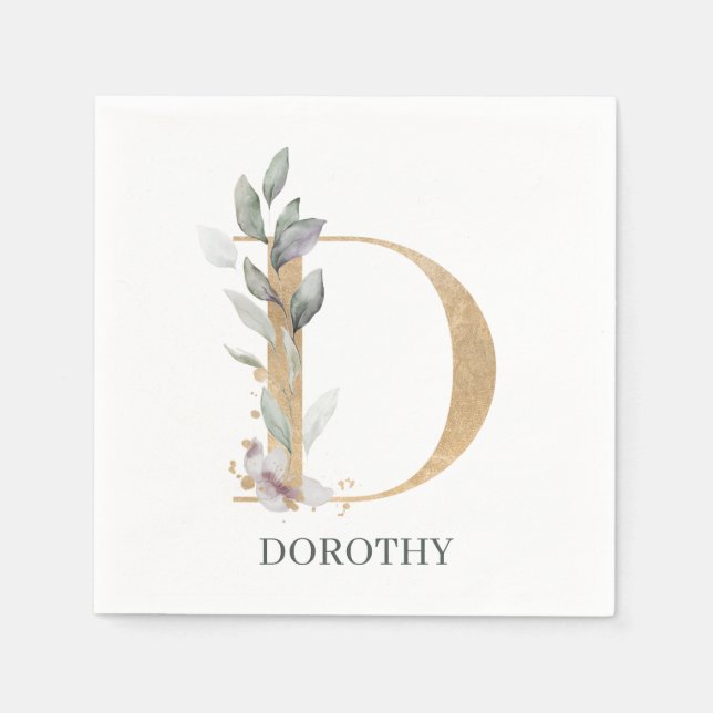 D Monogram-Blommigtens Personlig Pappersservett (Framsidan)