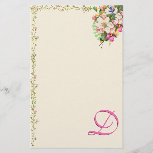 D Monogram Blomsterbukett Brevpapper (Framsida)