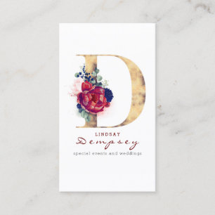 D Monogram Burgundy Guld och marinblå Blommigt Visitkort