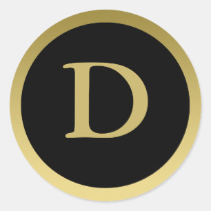D: Monogram D Elegant Guld och Black Sticker Runt Klistermärke