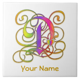 D Monogram ditt namn keramisk platta "Gothic Rainb Kakelplatta
