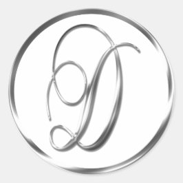 D Monogram faux Silver kuvert eller favoritförsegl Runt Klistermärke