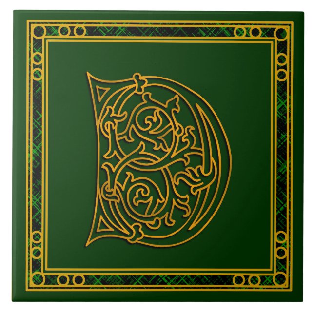 D Monogram "Irish Guld on Grönt" keramiska plattor Kakelplatta (Framsidan)