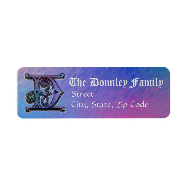 D Monogram "Old World Blue"-Adressetiketter Returadress Etikett (Framsidan)