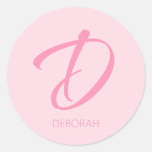 D Monogrammets Rosa av Personlig Runt Klistermärke