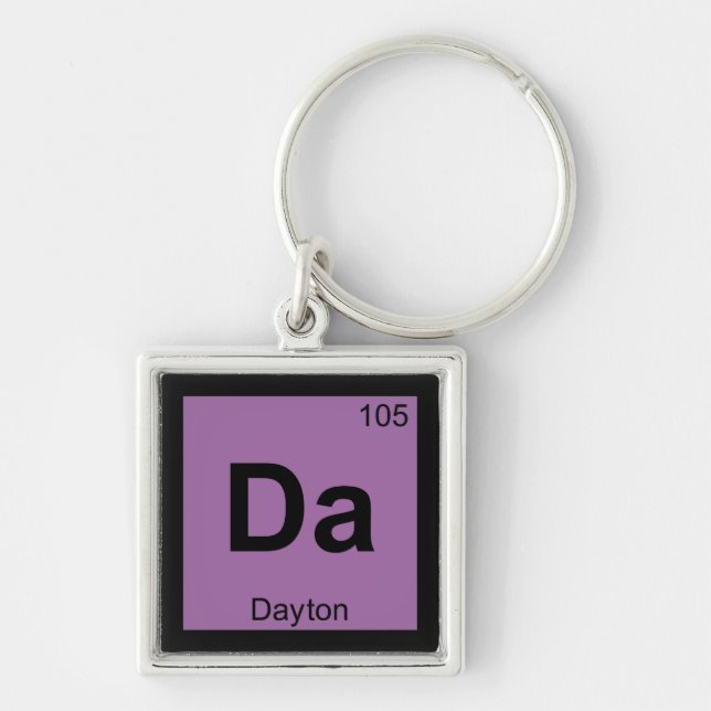 Da - Dayton Ohio Chemistry Periodic Bord Symbol Fyrkantig Silverfärgad Nyckelring (Framsidan)