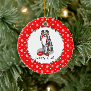 Då kör vi! Australian shepherd (blått slagg/w 1) Julgransprydnad Keramik