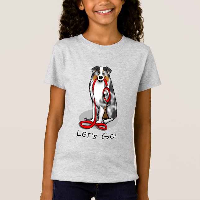 Då kör vi! Australian shepherd (blått slagg/w 1) T Shirt (Framsida)