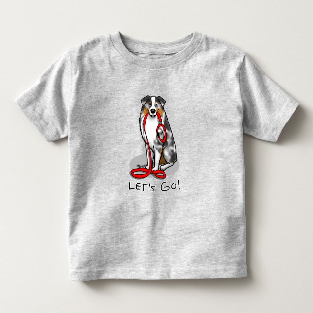 Då kör vi! Australian shepherd (blått slagg/w 1) T Shirt (Framsida)