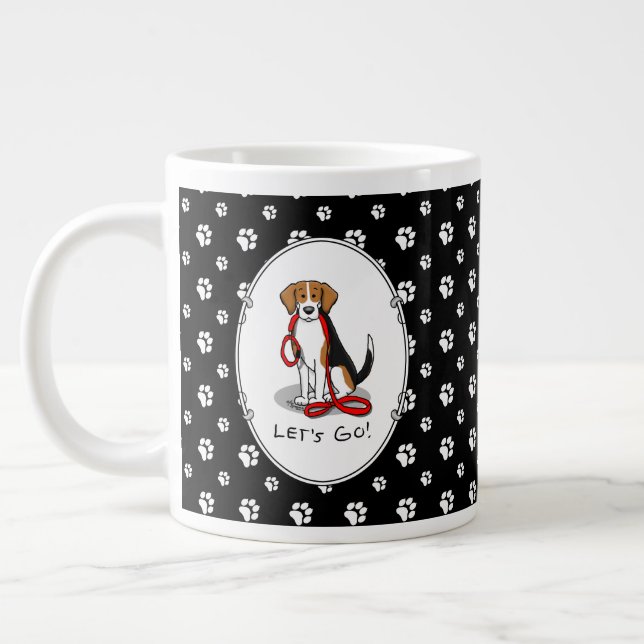 Då kör vi! Beagle Hund (Tri färg 3) Cute Jumbo Mugg (Vänster)