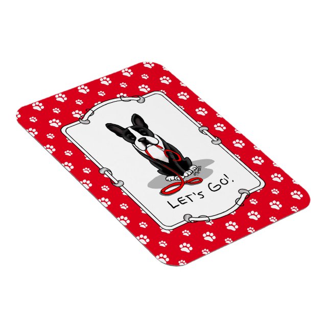 Då kör vi! Boston Terrier Hund (svart) Funny Magnet (Högersidan)