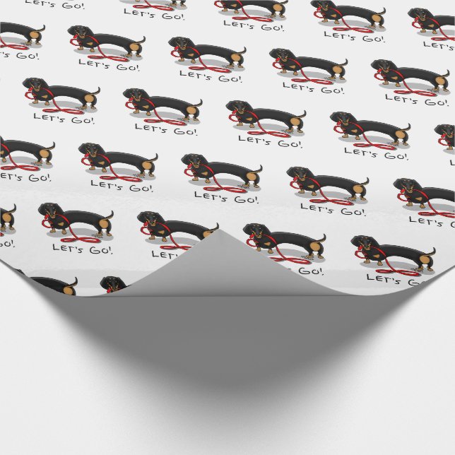 Då kör vi! Dachshund Hund (svart och brun) Lustigt Presentpapper (Hörn)
