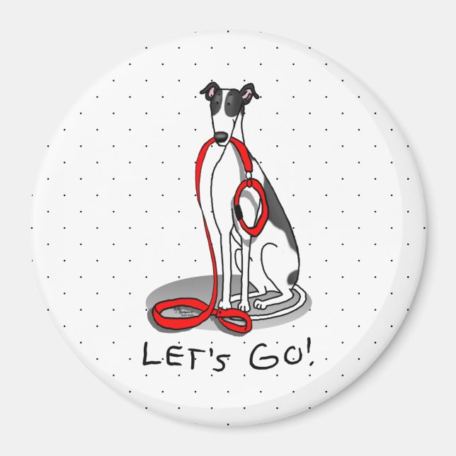 Då kör vi! (promenad) Greyhound Hund (svart vitt)  Magnet (Framsidan)