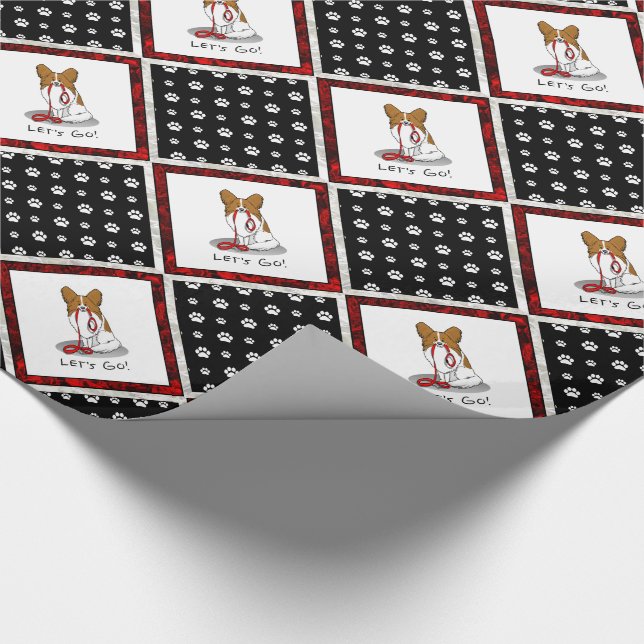 Då kör vi! (promenad) Papillon (vit och röd) Hund Presentpapper (Hörn)