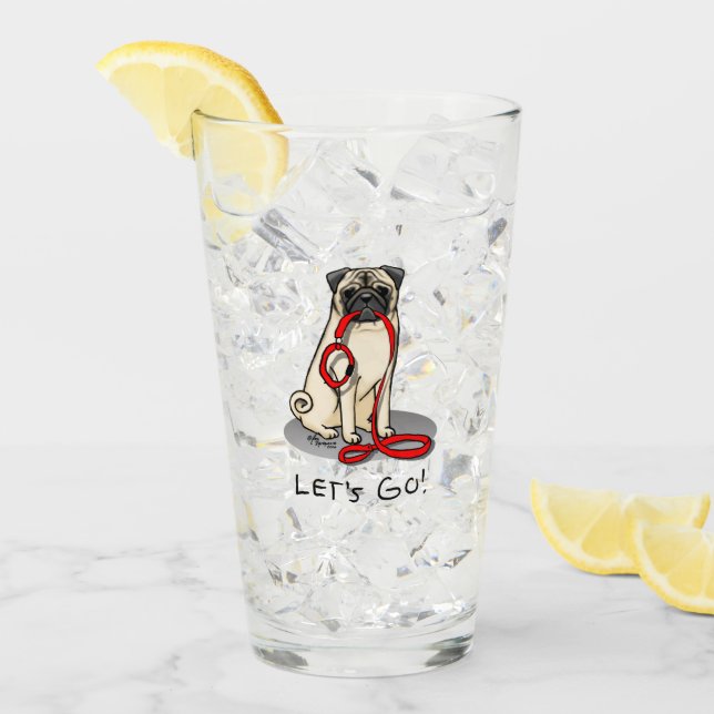 Då kör vi! (promenad) Pug Hund (lätt fawn) Glaskopp (Framsida Ice)