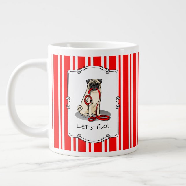 Då kör vi! (promenad) Pug Hund (lätt fawn) Jumbo Mugg (Vänster)