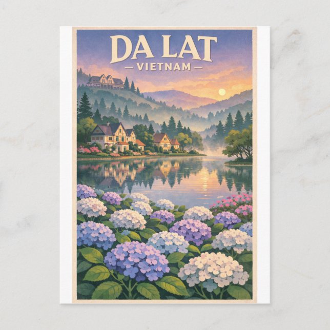 Da Lat-staden, Vietnam, i en klassisk retro stil Vykort (Framsida)
