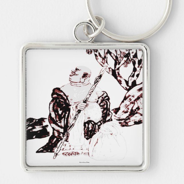 Da Mo Keychain Fyrkantig Silverfärgad Nyckelring (Framsidan)