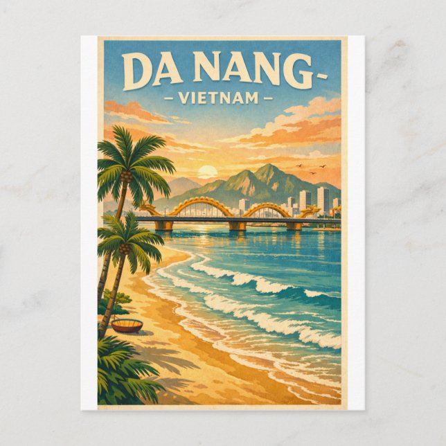 Da Nang-staden, Vietnam, i en klassisk retrostil Vykort (Framsida)
