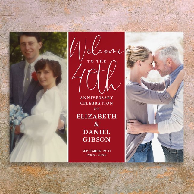 Då och nu 2 Foto 40-årsjubileum välkomstskylt Poster (Then And Now 2 Photo 40th Anniversary Welcome Sign)