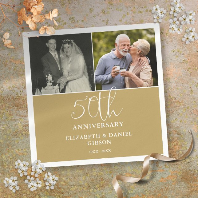 Då och nu 2 Foto 50-års bröllopsjubileum Pappersservett (Then And Now 2 Photo 50th Wedding Anniversary Napkins)