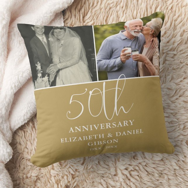 Då och nu 2 Foto 50-årsdag Kudde (Then And Now 2 Photo 50th Wedding Anniversary Throw Pillow)