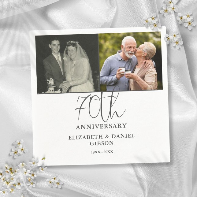 Då och nu 2 foto 70-årsdag för bröllopet pappersservett (Then And Now 2 Photo 70th Wedding Anniversary Napkins)