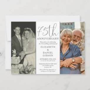 Då och nu 2 foto 75-års bröllopsjubileum inbjudningar