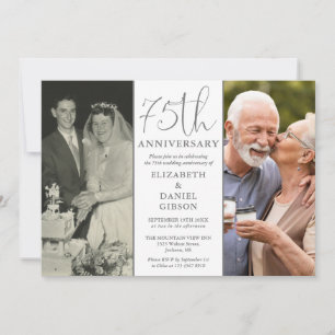 Då och nu 2 Foto 75-årsjubileum för bröllop Inbjudningar