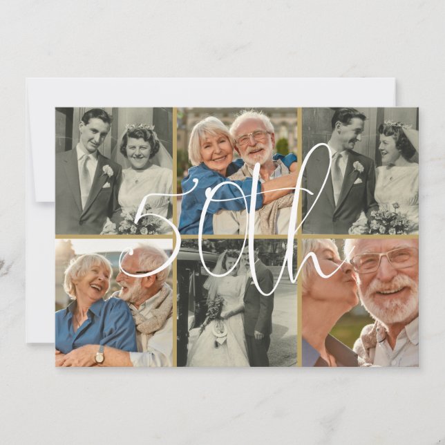 Då och nu 6 Foto 50-årsjubileum för bröllopet Inbjudningar (Framsida)