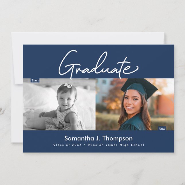 Då och Nu Anpassade bilder på bebisar och studente Inbjudningar (Framsida)