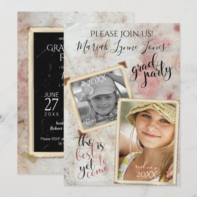 Då och Nu Examen Antika Fotoramar Inbjudningar (Fram/baksida)