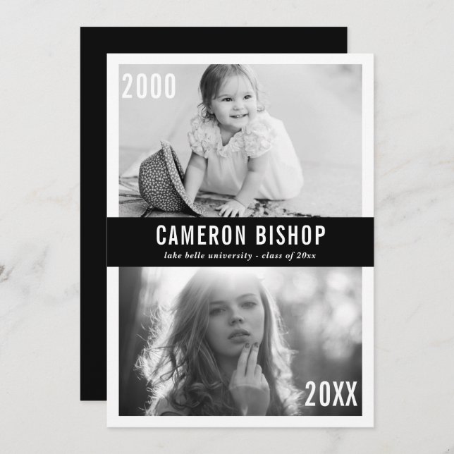 Då och Nu Foto Examen Fest Inbjudan (Fram/baksida)