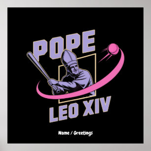 Da påve Leo XIV Baseball Design Faith Möts Fält Poster