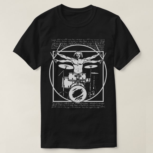 DA VINCI DRUMMER - VITRUVIAN MAN SPELAR DRUMS T SHIRT (Design framsida)