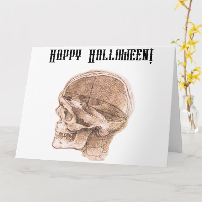 Da Vinci Halloween Science Anatomy Skull Skriv ut Kort (Gul blomma)