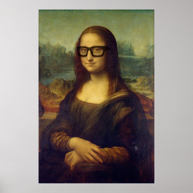 da Vinci Mona Lisa i Coola Hipster Glasses Art Poster (Framsidan)
