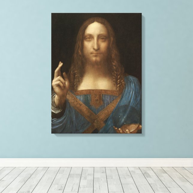 Da Vinci, Världens Frälsare, Salvator Mundi Canvastryck (Insitu (trägolv))