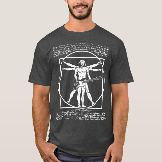 Da Vinci Vitruvian Man Bass Guitar Player  Bass T Shirt (Framsida)