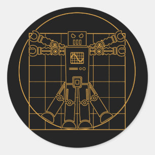 Da Vinci Vitruvian Robot Sticker Runt Klistermärke