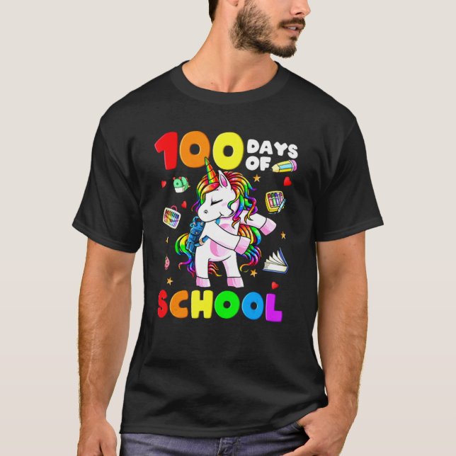 Dab 100 Days Of School Dabbing Unicorn Girl Teache T Shirt (Framsida)
