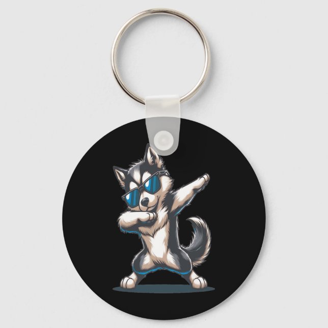 Dab Alaska Klee Kai Dancing Dabbing Hund Nyckelring (Framsida)