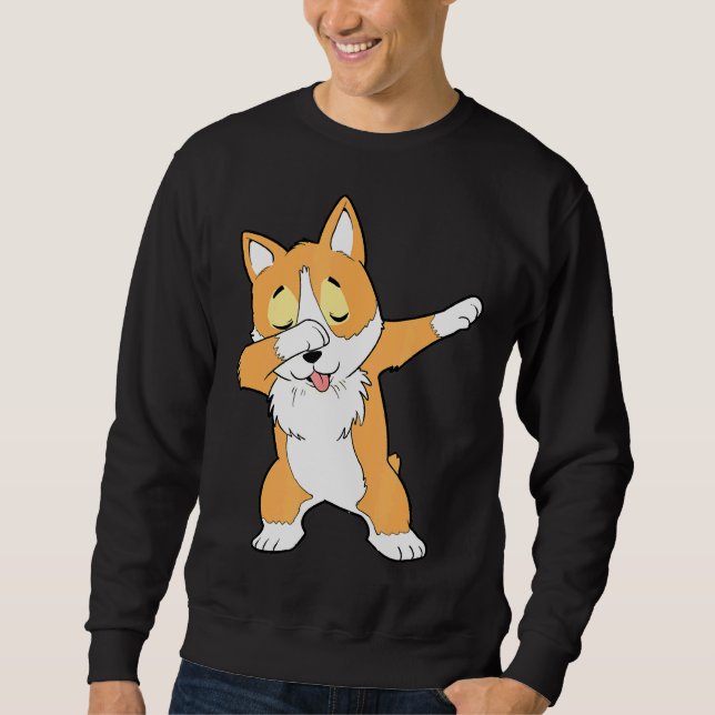 Dab Corgi Dabbing Corgi Lång Ärmad Tröja (Framsida)