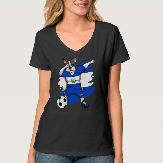 Dab Fransk Bulldog El Salvador Soccer Fläkt Jersey T Shirt (Framsida)