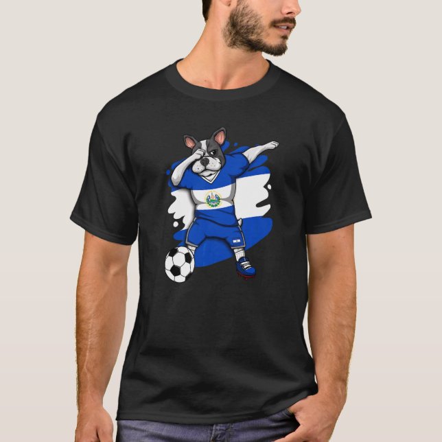 Dab Fransk Bulldog El Salvador Soccer Fläkt Jersey T Shirt (Framsida)