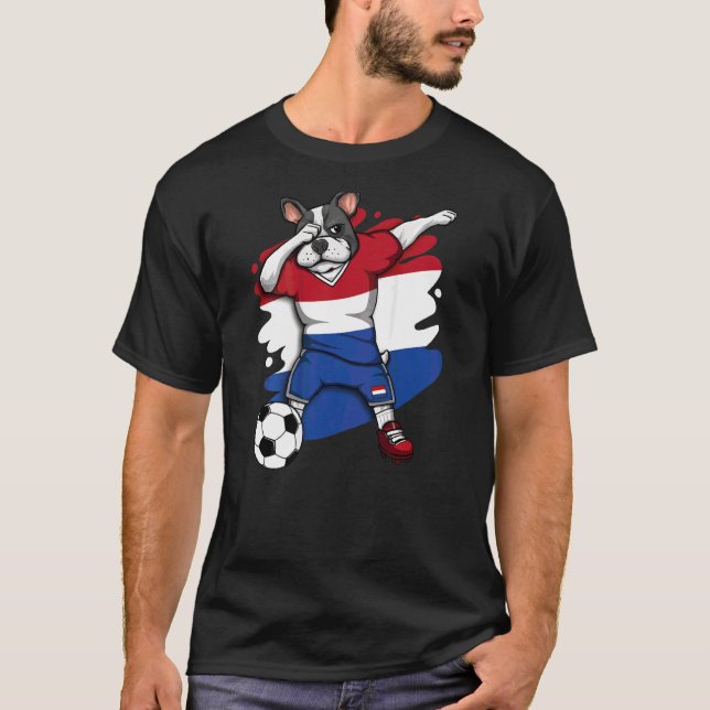 Dab Fransk Bulldog Netherlands Soccer Fläkt Jersey T Shirt (Framsida)