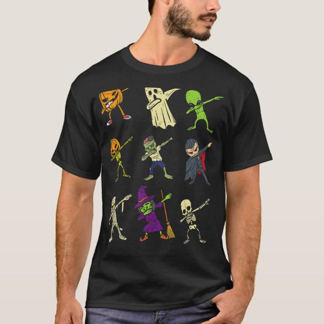Dab Pumpkin Skeleton Ghost Alien Zombie Halloween T Shirt (Framsida)