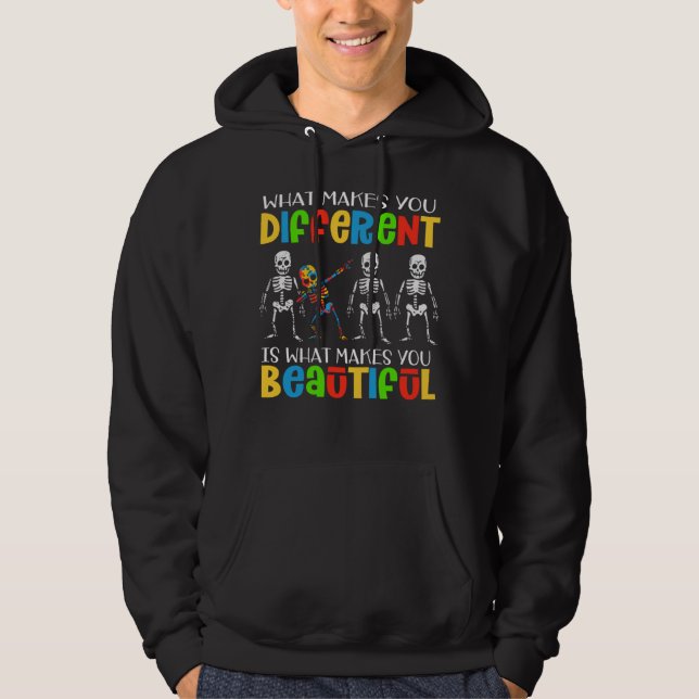 Dab Skeleton Autism Awareness Puzzle Piece Autism  Hoodie (Framsida)