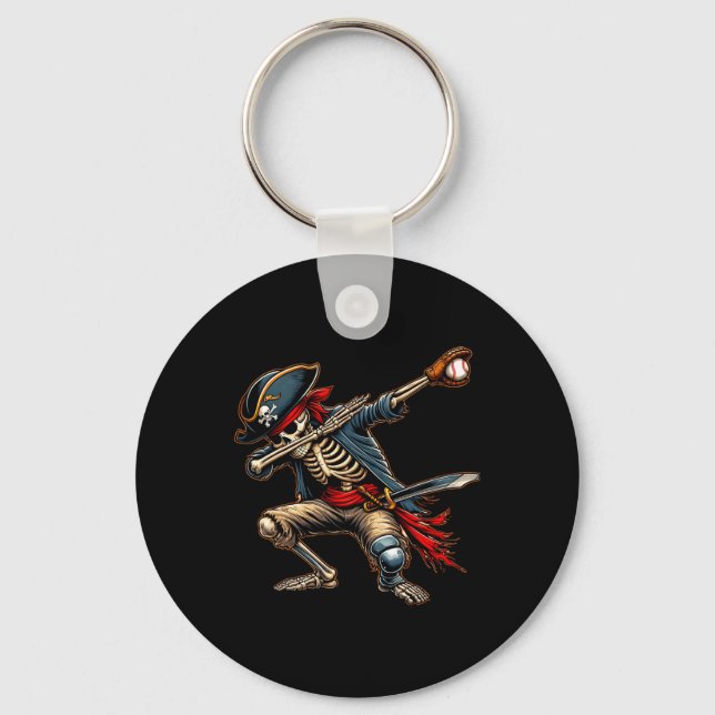 Dab Skeleton Dabbing Skeleton Pirat Baseball Nyckelring (Framsida)