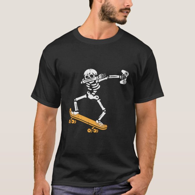 Dab Skeleton Skateboard Gamer Costume Funny Hallow T Shirt (Framsida)